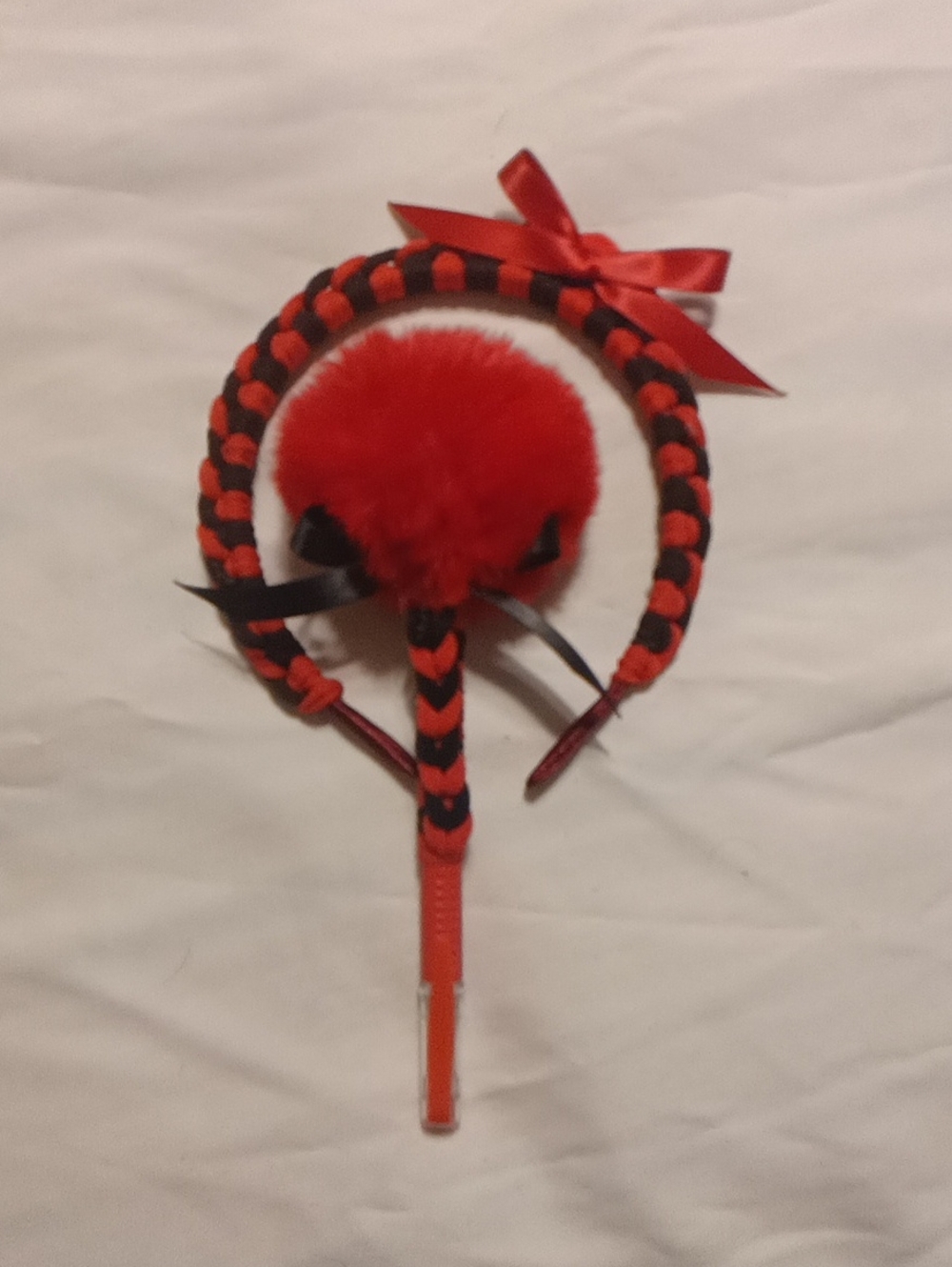 Kids Red and Black Pom Pom Headband with Bow